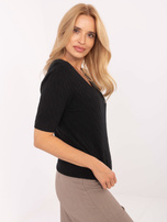 Czarny damski sweter z krótkim rękawem