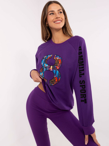 Hurt Ciemnofioletowy casualowy komplet z legginsami