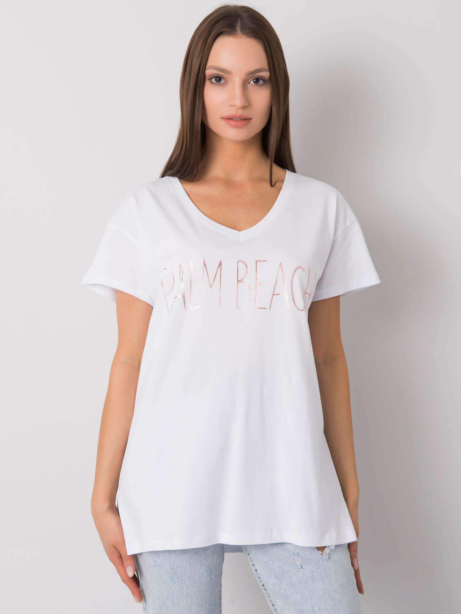 Biały t-shirt z napisem Denma