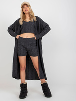 Hurt Ciemnoszary trzyczęściowy komplet dzianinowy z kardiganem 