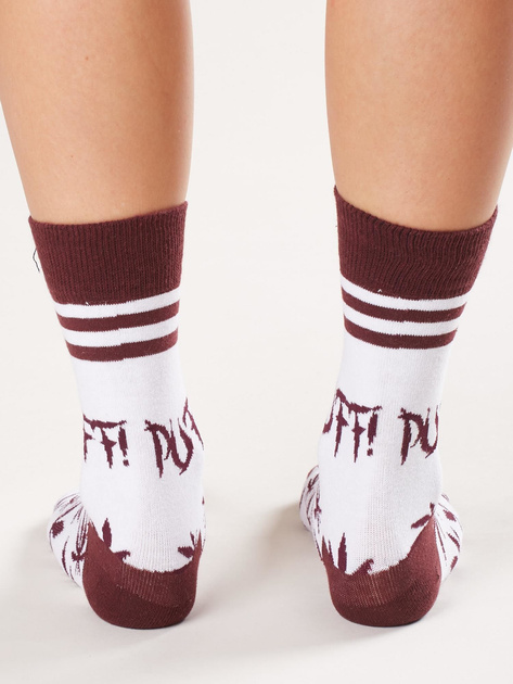 Biało-bordowe skarpetki z nadrukiem