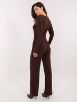 Ciemnobrązowy damski sweter w szeroki prążek 