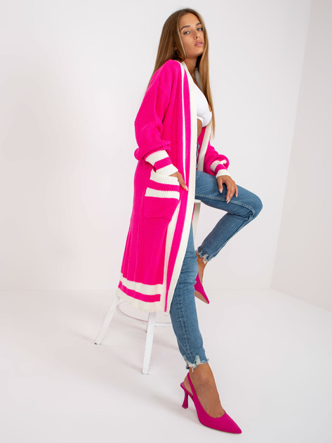 Hurtownia Fluo różowy luźny kardigan bez zapięcia RUE PARIS