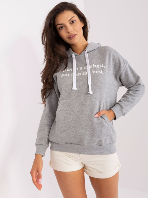 Hurtownia Szara damska bluza kangurka z napisem