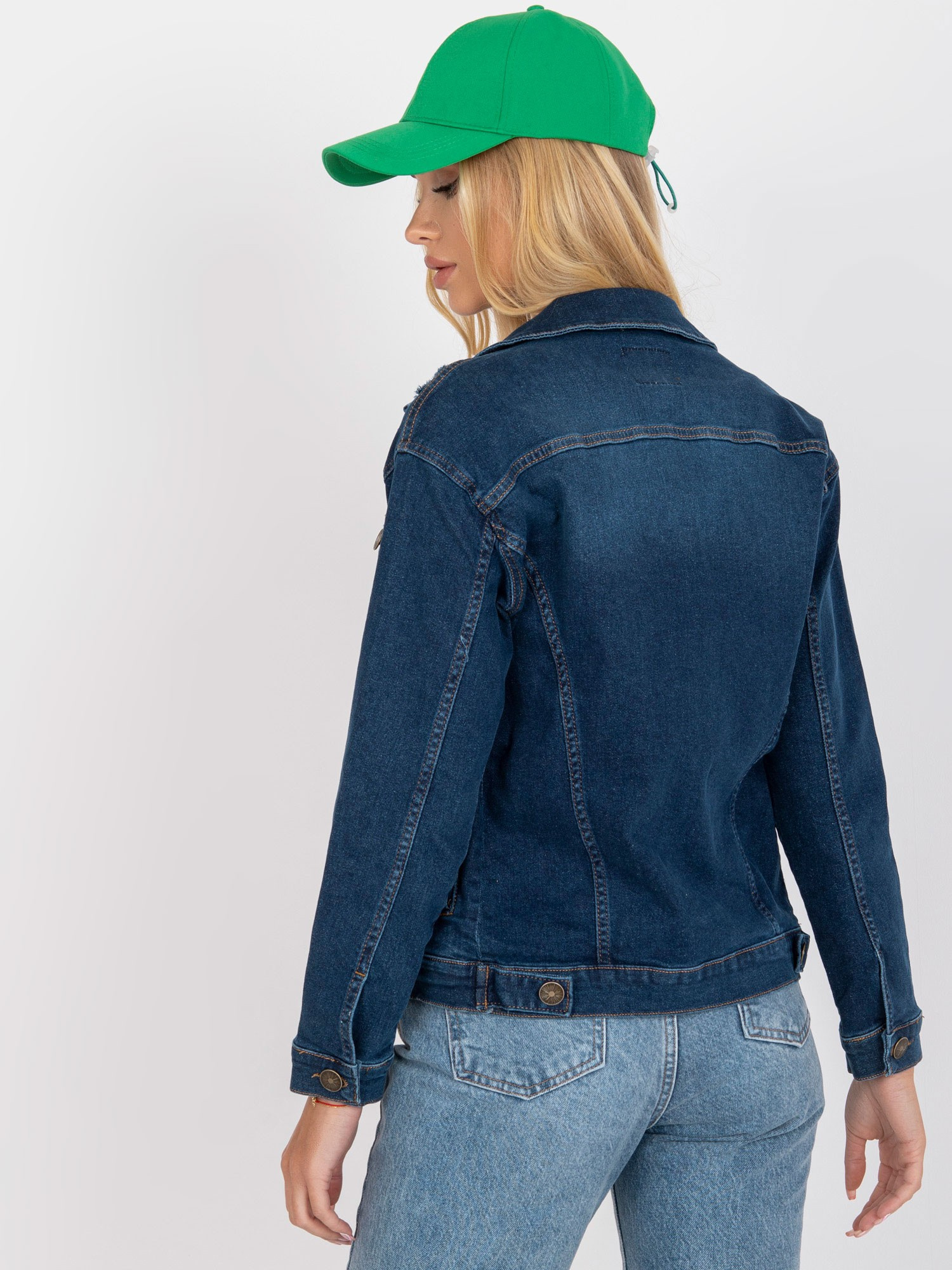 Temno modra ženska jeans jakna z žepi RUE PARIS.