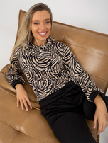 Hurt Beżowo-czarny komplet welurowy z bluzą w panterkę RUE PARIS