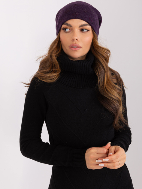 Hurtownia Ciemnofioletowa czapka z dzianiny