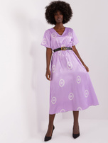 Hurt Jasnofioletowa midi sukienka koktajlowa z printem