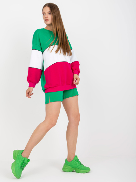 Zielono-fuksjowa dresowa bluza basic bez kaptura RUE PARIS