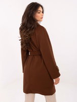 Brązowy damski płaszcz z kieszeniami RUE PARIS