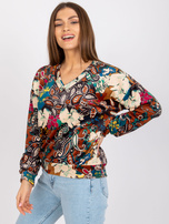 Brown women's blouse with Ruby prints 