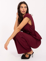 Bordowy elegancki komplet z ozdobnym guzikiem