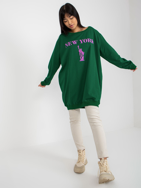 Hurt Ciemnozielono-fioletowa długa bluza z napisem oversize