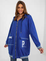 Hurt Ciemnoniebieska długa bluza rozpinana z napisami i aplikacją