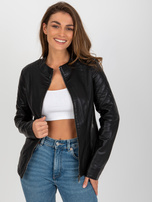 Hurt Czarna damska kurtka z ekoskóry z kieszeniami