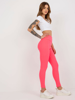 Hurt Fluo różowe prążkowane legginsy basic z bawełny