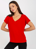 Hurtownia Czerwony damski t-shirt basic z bawełny 