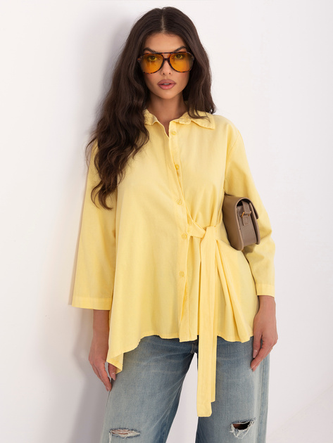 Jasnożółta asymetryczna koszula z sztruksu RUE PARIS