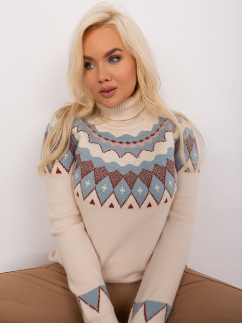 Hurt Jasnobeżowy damski sweter plus size we wzory