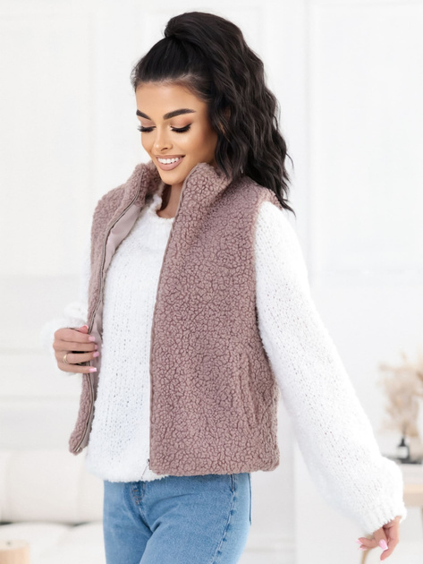 Ciemnobeżowa kamizelka baranek z podszewką