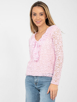 Jasnoróżowa elegancka bluzka z koronki RUE PARIS 