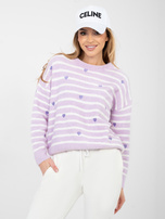 Jasnofioletowy sweter sweter oversize w paski