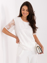 Biała wizytowa bluzka z tiulową wstawką