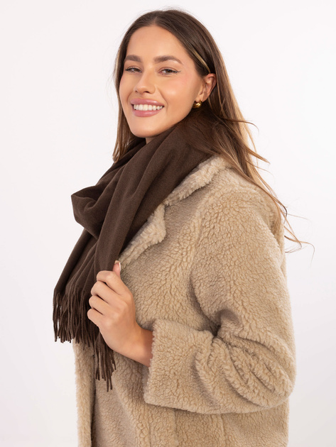 Czekoladowy długi szal z frędzlami