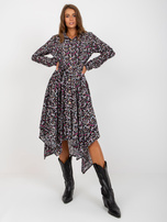 Hurt Czarna wzorzysta sukienka z paskiem RUE PARIS 