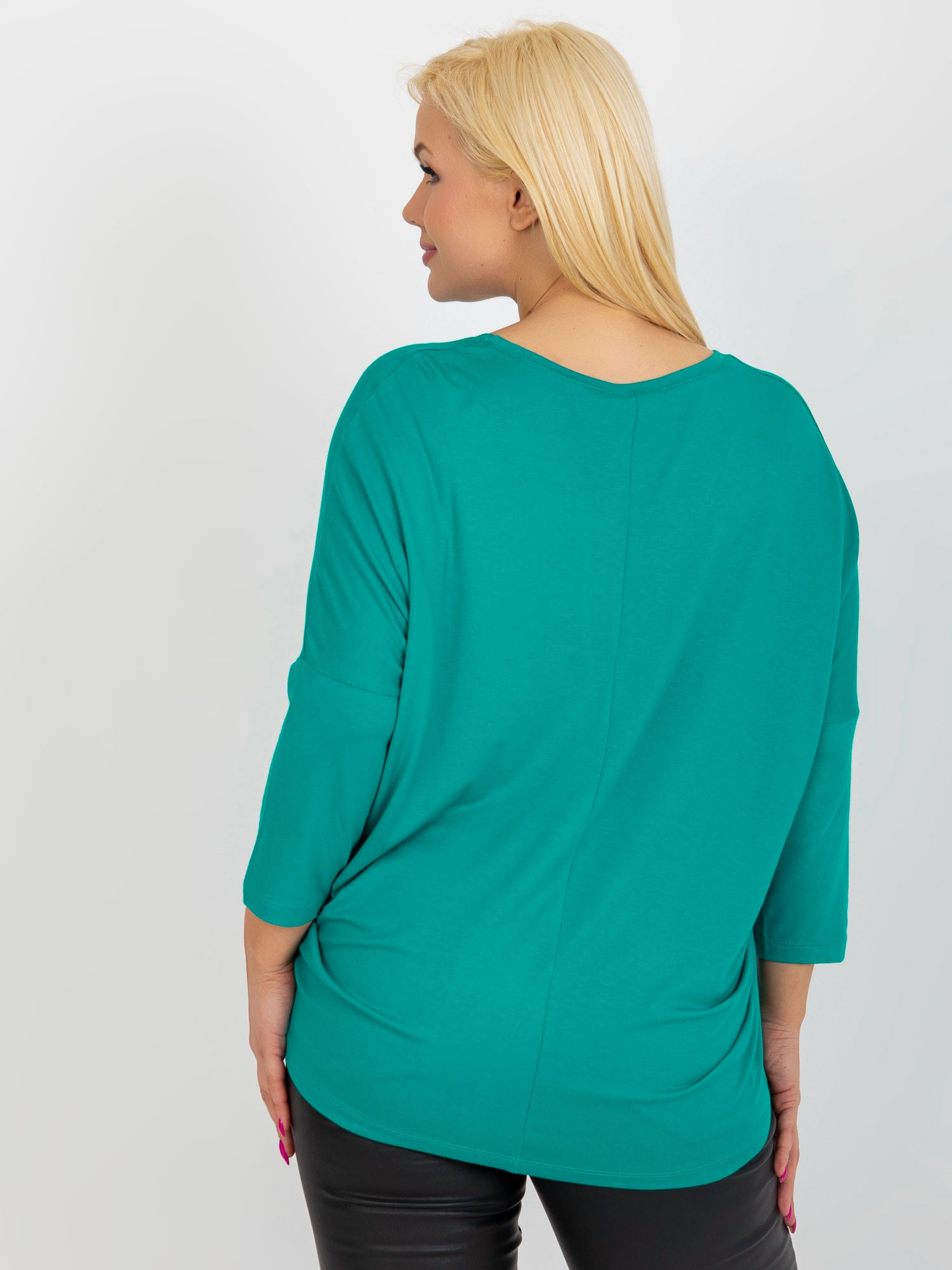 Turkusowa luźna bluzka plus size basic z wiskozy