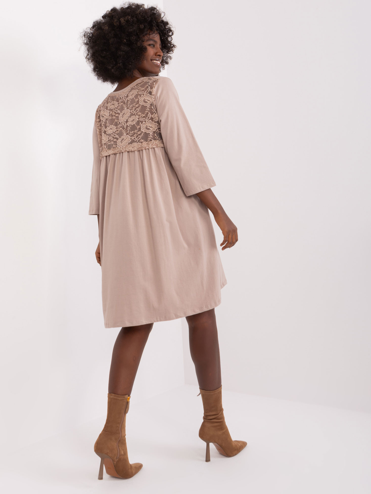 Hurt Dark Beige Cotton Dress Jamelia RUE PARIS.