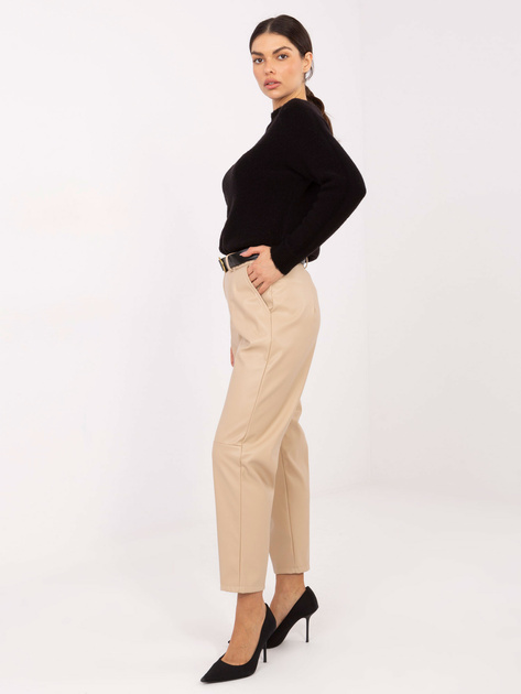 Camelowe skórzane spodnie z paskiem RUE PARIS