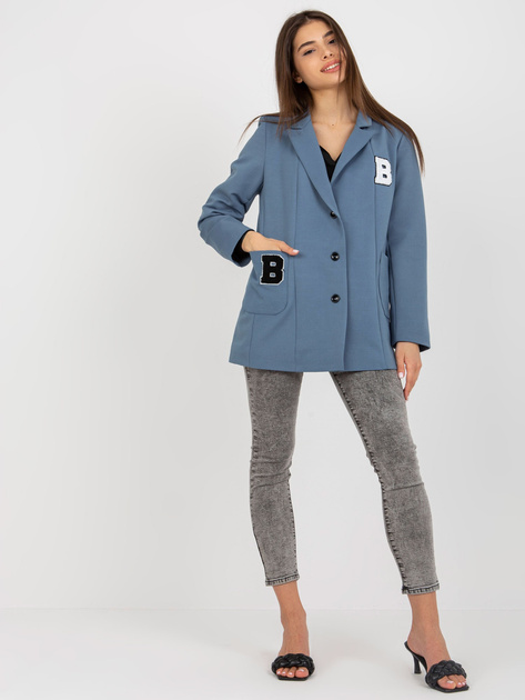 Hurtownia Ciemnoniebieska marynarka damska z naszywkami