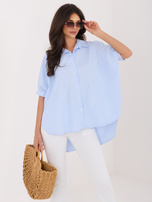 Biało-niebieska rozpinana koszula z aplikacjami RUE PARIS 