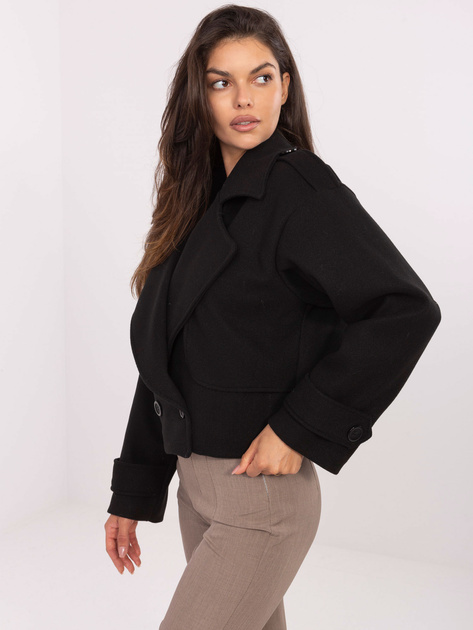 Czarny dwurzędowy płaszcz damski RUE PARIS