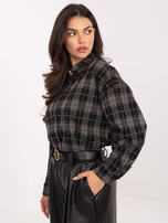 Czarna damska koszula z odpinaną broszką 