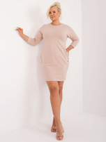 Hurt Beżowa dresowa sukienka plus size z guzikami