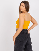 Jasnopomarańczowy krótki top w prążek na ramiączkach Aria RUE PARIS