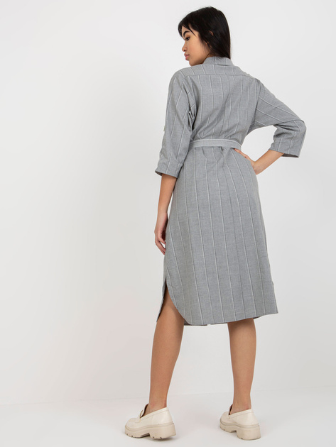 Hurt Szara koszulowa sukienka w paski z paskiem wiązanym