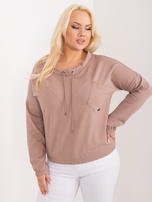 Hurt Jasnobrązowa gładka bluzka plus size z kieszenią