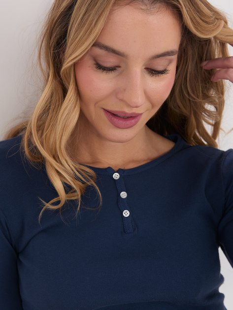 Granatowa damska bluzka basic z okrągłym dekoltem