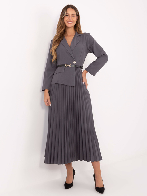 Ciemnoszara elegancka sukienka z paskiem