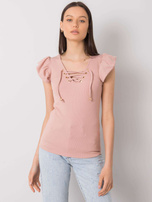 Brudnoróżowa bluzka ze sznurowaniem Waverly