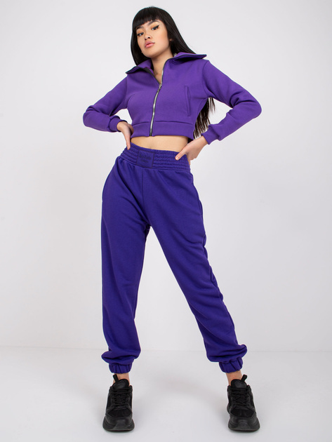 Ciemnofioletowe spodnie dresowe z kieszeniami RUE PARIS