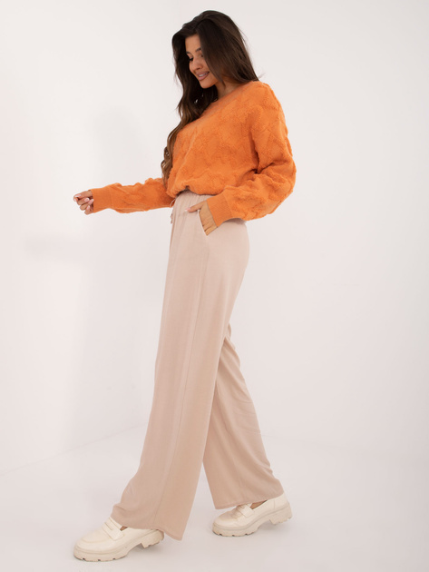 Hurt Beżowe proste spodnie materiałowe z wiskozy