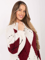 Ecru-bordowy sweter oversize z wełną 