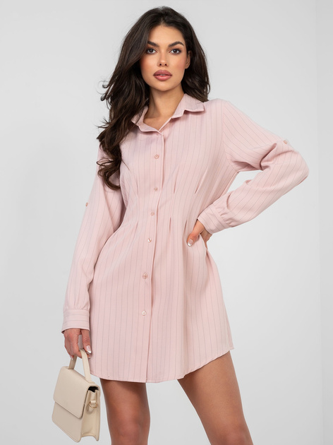 Pastelowa różowa sukienka z zaszytymi zakładkami RUE PARIS