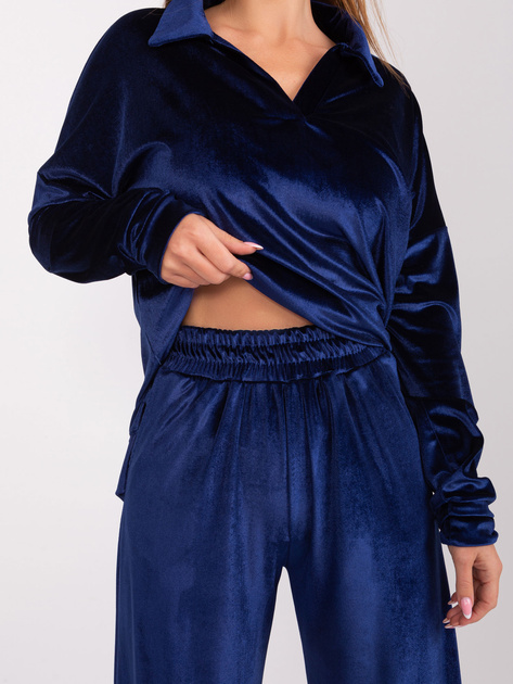 Hurt Granatowy welurowy komplet z bluzką