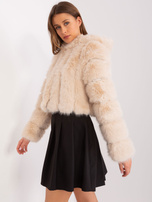 Hurt Beżowa krótka kurtka z ekologicznego futerka