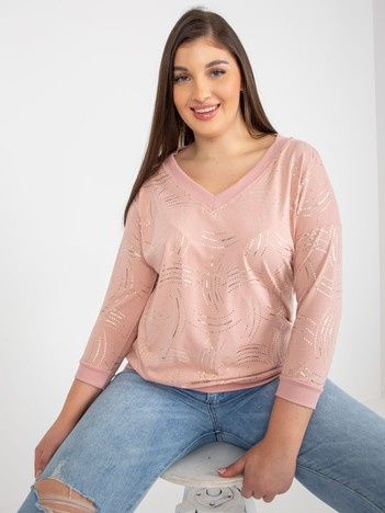 Hurt Jasnoróżowa damska bluzka plus size z rękawem 3/4